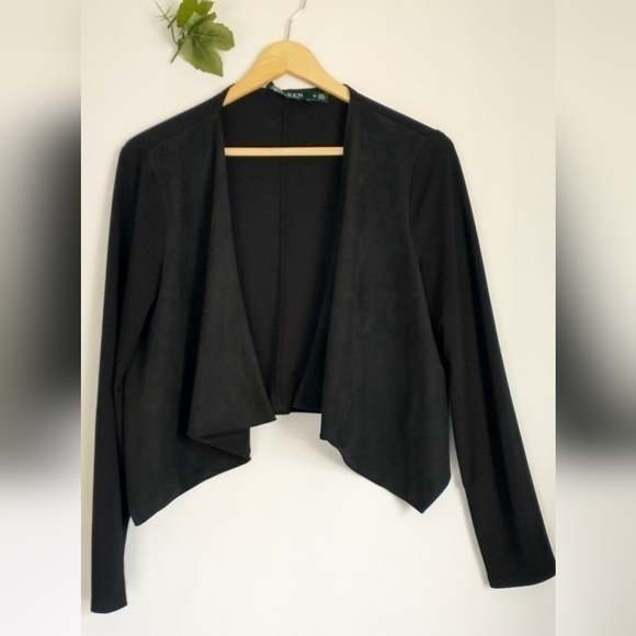 Lauren Ralph Lauren Classic Black Crop Sweater Cardigan Jacket Medium - Picture 7 of 7